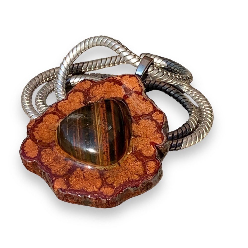 Handmade Tigers Eye Pinecone PENDANT ONLY One Of A Kind Resin Boho Necklace Rare